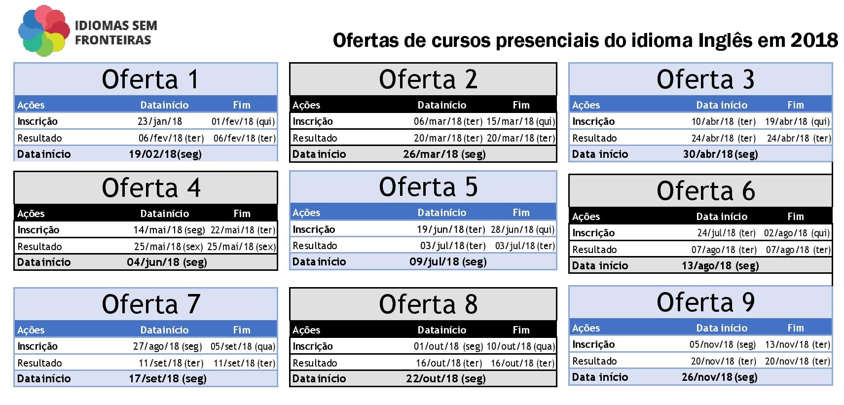 Calendario Ingles 2018